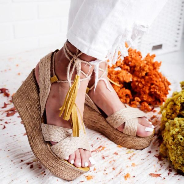 tassel 2021 women woven slope heel high lace ankle strap sandals casual shoes roman #45, Black
tassel 2021 women woven slope heel high lace ankle strap sandals casual shoes roman #45, Black