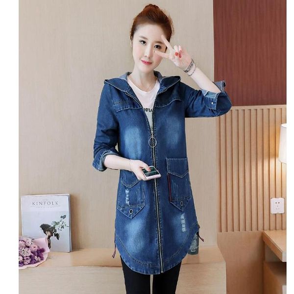women's jackets 2021 spring autumn fashion denim female coat jacket, mid-length hooded hole large size women clothing s-5xl, Black;brown
women's jackets 2021 spring autumn fashion denim female coat jacket, mid-length hooded hole large size women clothing s-5xl, Black;brown