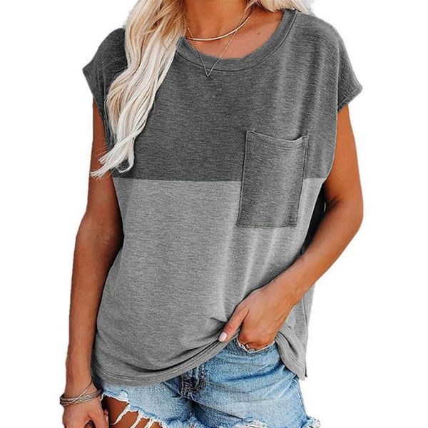 women short sleeve summer t-shirts o neck loose casual tees patchwork splicing pocket t-shirt women's, White
women short sleeve summer t-shirts o neck loose casual tees patchwork splicing pocket t-shirt women's, White