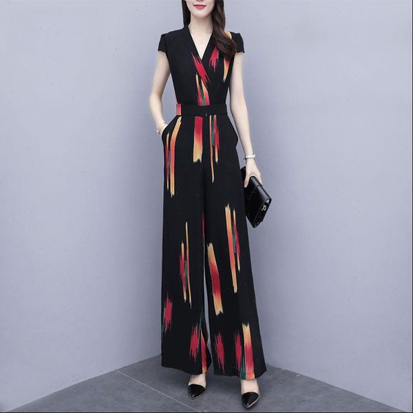 womens jumpsuit slim summer fashion print chiffon black short sleeve high waist wide leg pants chic office lady coveralls, Black;white
womens jumpsuit slim summer fashion print chiffon black short sleeve high waist wide leg pants chic office lady coveralls, Black;white