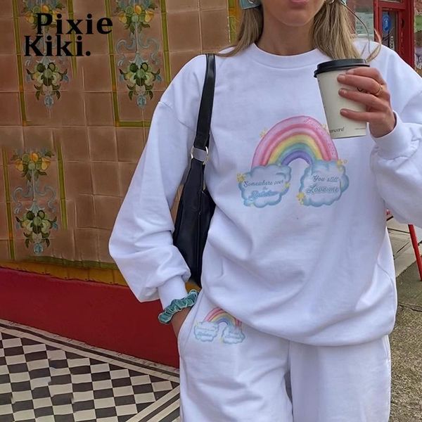 women's hoodies & sweatshirts pixiekiki rainbow printed white oversized streetwear women cute y2k fashion cotton long sleeve p98-ch41, Black
women's hoodies & sweatshirts pixiekiki rainbow printed white oversized streetwear women cute y2k fashion cotton long sleeve p98-ch41, Black