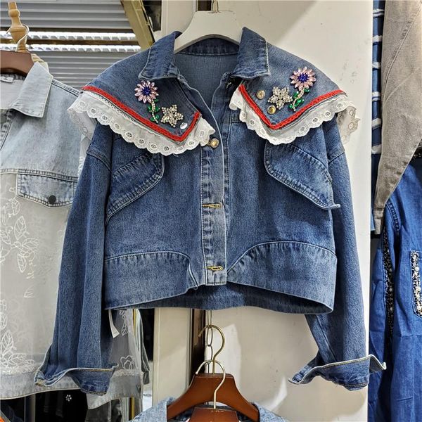 women's jackets 2021 autumn loose slimming and all-matching denim short coat western style detachable floral collar, Black;brown
women's jackets 2021 autumn loose slimming and all-matching denim short coat western style detachable floral collar, Black;brown