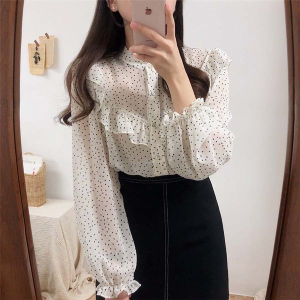 dress korean early-autumn polka dots light ruffles sweet all-match shirts chiffon office lady brief stylish blouses, White
dress korean early-autumn polka dots light ruffles sweet all-match shirts chiffon office lady brief stylish blouses, White