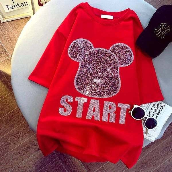 2xl oversize cute bear t shirt women with diamonds short sleeve cotton tshirt ladies summer 2021 women's t-shirt, White
2xl oversize cute bear t shirt women with diamonds short sleeve cotton tshirt ladies summer 2021 women's t-shirt, White