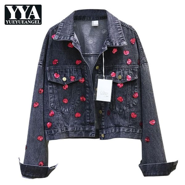 women's jackets woman jacket spring 2021 fashion single breasted red love sequins casual loose short denim coats, Black;brown
women's jackets woman jacket spring 2021 fashion single breasted red love sequins casual loose short denim coats, Black;brown