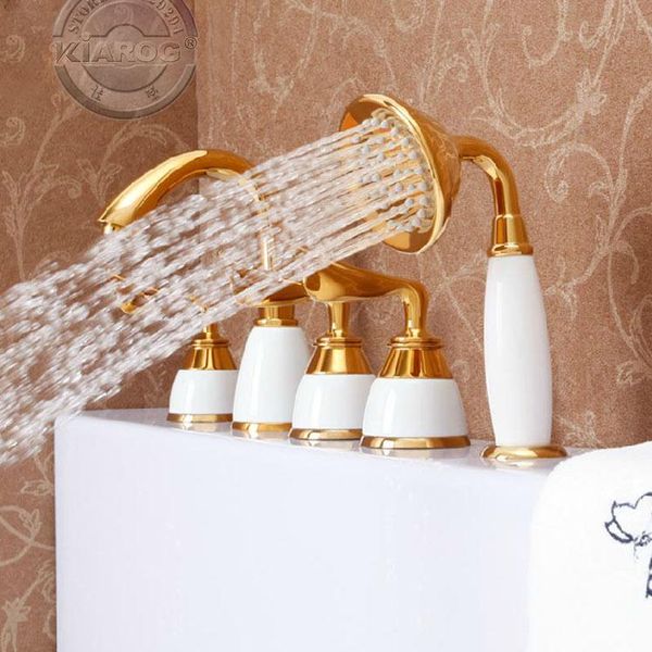 three handle&one shower head bathtub gold faucet.gold tub water faucet. bathroom mixer tap 5 sets gy-607s 
three handle&one shower head bathtub gold faucet.gold tub water faucet. bathroom mixer tap 5 sets gy-607s