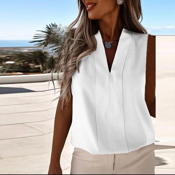fashion casual solid v neck tshirts women elegant loose simple sleeveless summer regular shrug tees ladies women's t-shirt, White
fashion casual solid v neck tshirts women elegant loose simple sleeveless summer regular shrug tees ladies women's t-shirt, White