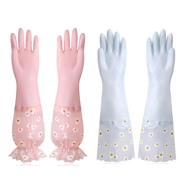 disposable gloves 3 pairs dishwashing kitchen household cleaning tool water proof durable silicone glove housework long section