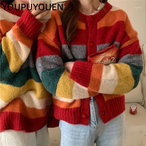 women's knits & tees 2021 fall winter chic casual cardigan round neck rainbow striped long sleeve sweater women knit jacket knitwear co, White
women's knits & tees 2021 fall winter chic casual cardigan round neck rainbow striped long sleeve sweater women knit jacket knitwear co, White