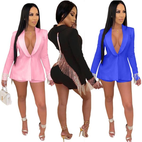 women's tracksuits s-2xl two piece set women jacket and shorts sets fashion office lady elastic waist pants open back tassel wholesale, Gray
women's tracksuits s-2xl two piece set women jacket and shorts sets fashion office lady elastic waist pants open back tassel wholesale, Gray