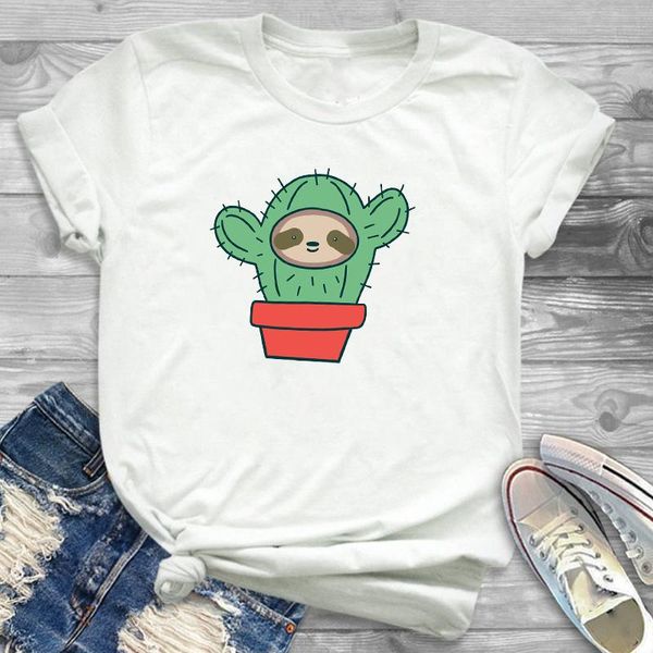 women's t-shirt women plant sloth cactus funny print casual tee shirt tees t-shirts short sleeve womens female graphic t, White 
women's t-shirt women plant sloth cactus funny print casual tee shirt tees t-shirts short sleeve womens female graphic t, White