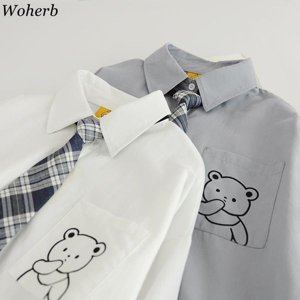 long sleeve women solid color turn down collar bear embroidery jk blouse female plus size korean style tie blusas mujer 210417, White
long sleeve women solid color turn down collar bear embroidery jk blouse female plus size korean style tie blusas mujer 210417, White