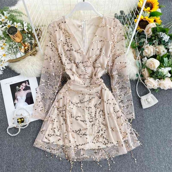 deep v neck sequined mini club dress spring autumn long sleeve sash tie up short elegant female party 210430, Black;gray
deep v neck sequined mini club dress spring autumn long sleeve sash tie up short elegant female party 210430, Black;gray