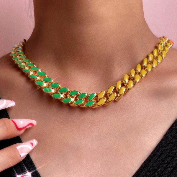 chains trendy design colorful enamel cuban link chain necklace for women punk hip hop chunky thick choker men 2021 jewelry, Silver
chains trendy design colorful enamel cuban link chain necklace for women punk hip hop chunky thick choker men 2021 jewelry, Silver