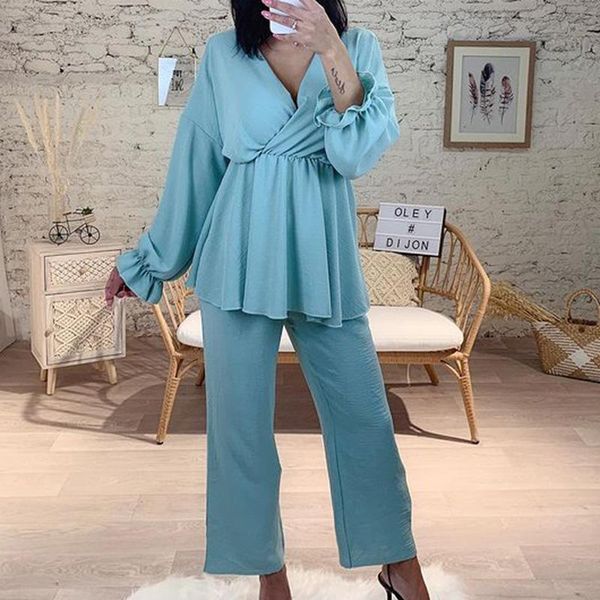 women's two piece pants zoepo v neck suits women fashion flare sleeve loose suit elegant pockets ankle length female ladies, White
women's two piece pants zoepo v neck suits women fashion flare sleeve loose suit elegant pockets ankle length female ladies, White