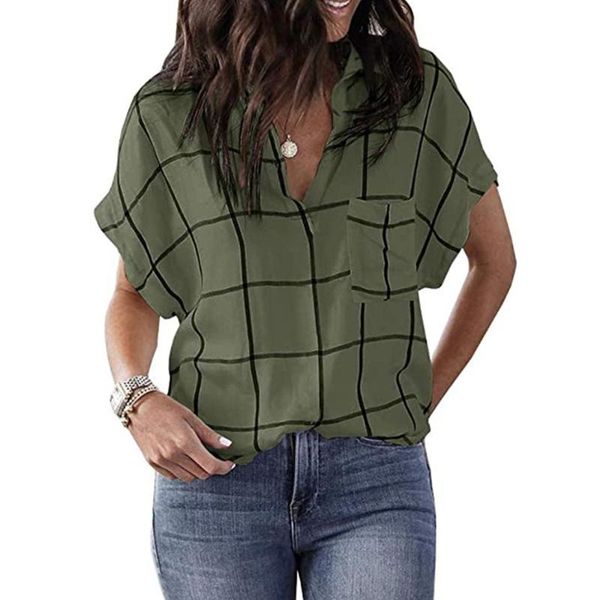 women's blouses & shirts women summer casual plaid shirt for and v neck short sleeve loose lady pocket female d30, White
women's blouses & shirts women summer casual plaid shirt for and v neck short sleeve loose lady pocket female d30, White