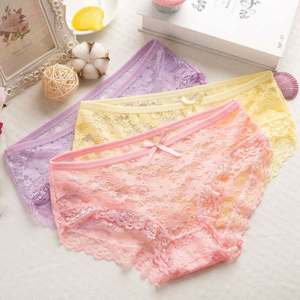 traceless triangle low waist lace breathable, Black;pink