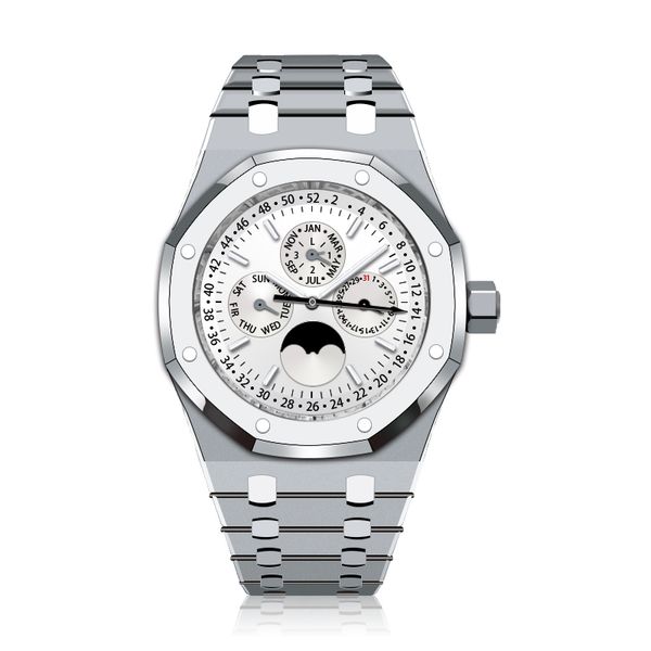 men's automatic mechanical watch luxury royal requin brand oak strap silver white stainless steel case calendar 26574st.oo.1220st.001 s, Slivery;brown
men's automatic mechanical watch luxury royal requin brand oak strap silver white stainless steel case calendar 26574st.oo.1220st.001 s, Slivery;brown