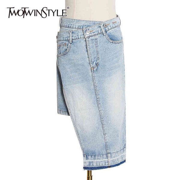 twotwinstyle asymmetrical denim skirt for women high waist casual irregular hem skirts female summer fashion clothing 210517, Black
twotwinstyle asymmetrical denim skirt for women high waist casual irregular hem skirts female summer fashion clothing 210517, Black