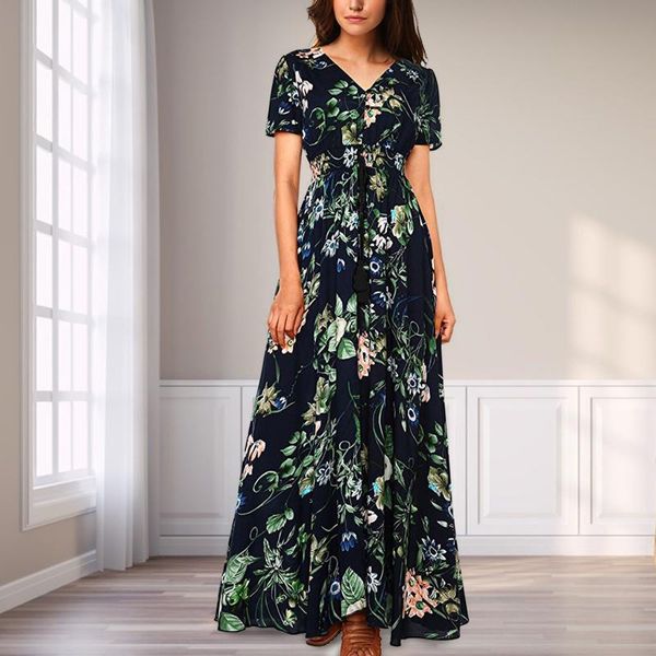 casual dresses women's short dress summer print sleeve button up split floral o-neck lowy party maxi vestidos elegantes para mujer, Black;gray
casual dresses women's short dress summer print sleeve button up split floral o-neck lowy party maxi vestidos elegantes para mujer, Black;gray