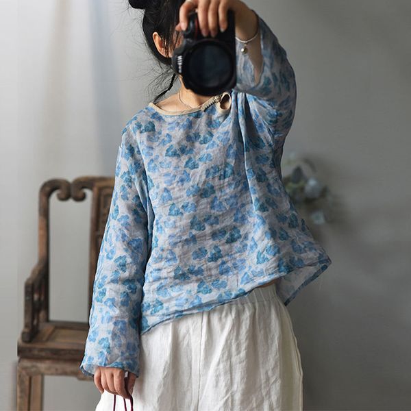 johnature women summer ramie shirts print floral o-neck long sleeve loose women vintage button soft shirts 210521, White
johnature women summer ramie shirts print floral o-neck long sleeve loose women vintage button soft shirts 210521, White