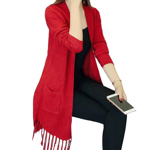 women's trench coats 2021 autumn kitwear coat tassel knitted cardigan women korean long knit female loose woman, Tan;black
women's trench coats 2021 autumn kitwear coat tassel knitted cardigan women korean long knit female loose woman, Tan;black