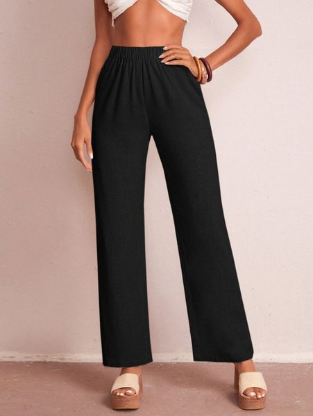 elastic waist solid wide leg pants 61tk#, Black;white
elastic waist solid wide leg pants 61tk#, Black;white