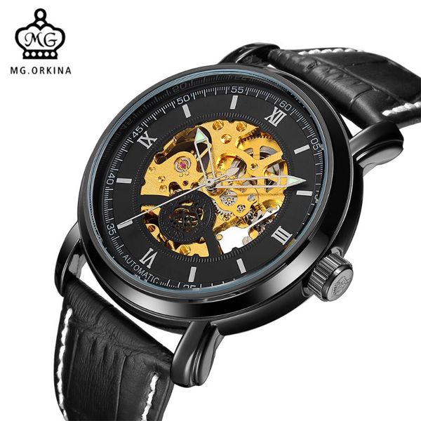 mens watches golden skeleton automatic mechanical male wristwatch leather band relogio masculino wristwatches, Slivery;brown
mens watches golden skeleton automatic mechanical male wristwatch leather band relogio masculino wristwatches, Slivery;brown