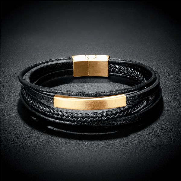 charm bracelets classic men's stainless steel bracelet multi-layer hand-woven leather gold metal magnet buckle for men male, Golden;silver
charm bracelets classic men's stainless steel bracelet multi-layer hand-woven leather gold metal magnet buckle for men male, Golden;silver