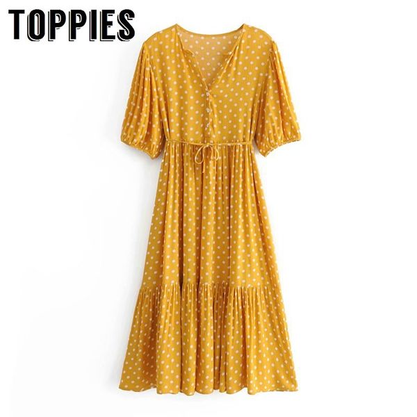 ies women yellow midi dress summer dots vestido de mujer sashes women soft dresses 210412, Black;gray
ies women yellow midi dress summer dots vestido de mujer sashes women soft dresses 210412, Black;gray