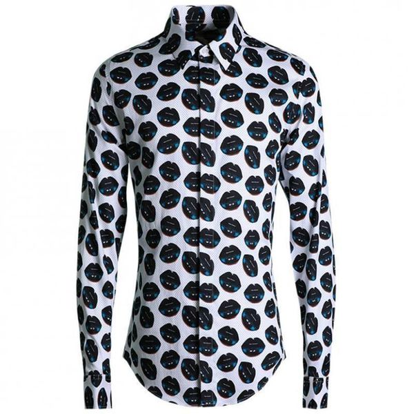 men's casual shirts men shirt luxury long sleeve polka dot and lips printed mens dress trend slim fit social, White;black
men's casual shirts men shirt luxury long sleeve polka dot and lips printed mens dress trend slim fit social, White;black