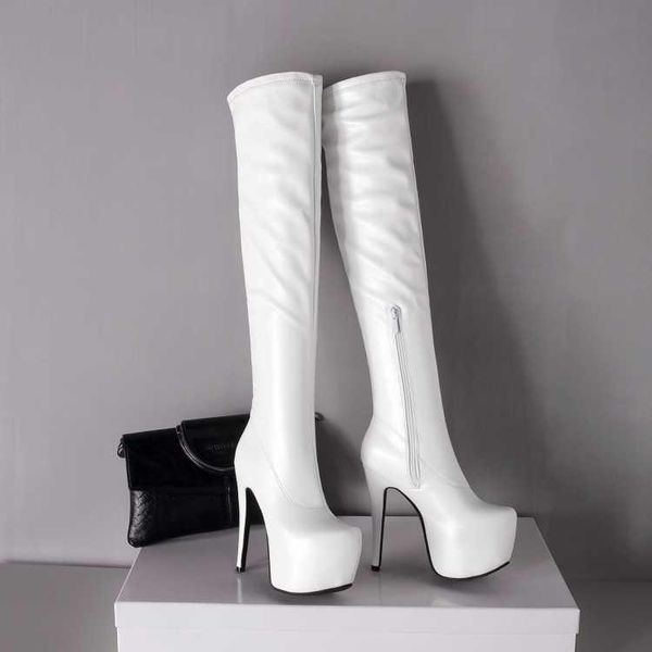 boots autumn and winter high heeled women's night club knee big size 48, Black