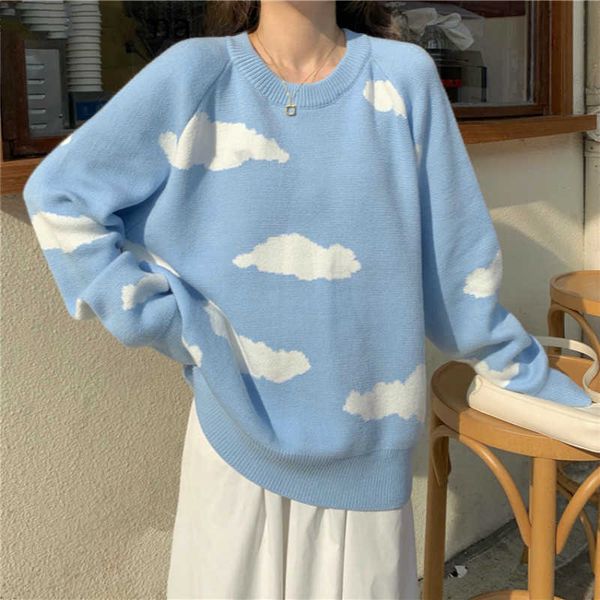mozuleva korean cartoon cloud women sweater chic causal oversized knitted pullover autumn pull jumpers 210706, White;black
mozuleva korean cartoon cloud women sweater chic causal oversized knitted pullover autumn pull jumpers 210706, White;black