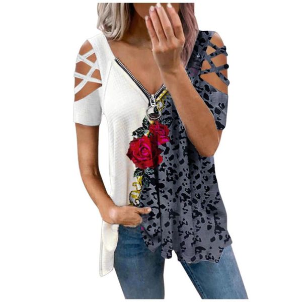women's blouses & shirts summer casual zip hollow out blouse and rose tie dyepatchwork leisure clothing blusas camisas 2021, White
women's blouses & shirts summer casual zip hollow out blouse and rose tie dyepatchwork leisure clothing blusas camisas 2021, White