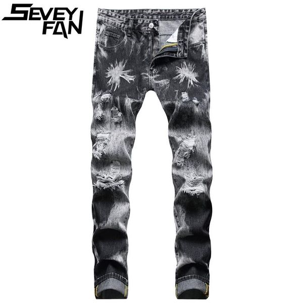 men's jeans seveyfan fahion tie dye ripped black stretch hole slim denim pants streetwear pencil trousers for male, Blue
men's jeans seveyfan fahion tie dye ripped black stretch hole slim denim pants streetwear pencil trousers for male, Blue
