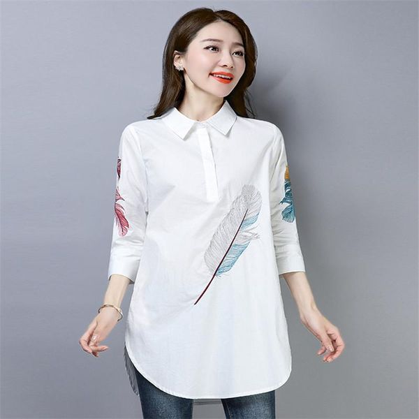 women's blouses & shirts spring women three quarter sleeve midi long blouse feathers embroidery shirt female casual white plus size 4x
women's blouses & shirts spring women three quarter sleeve midi long blouse feathers embroidery shirt female casual white plus size 4x