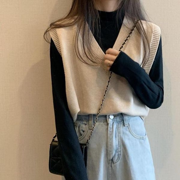 casual women sweaters tank autumn korean style cute solid color v neck knitted sweater vest sleeveless pullover waistcoat t500, White;black
casual women sweaters tank autumn korean style cute solid color v neck knitted sweater vest sleeveless pullover waistcoat t500, White;black