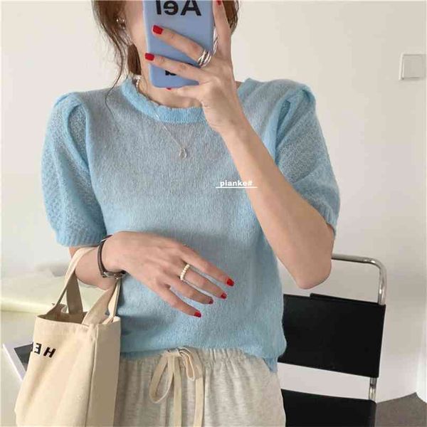 blue knitwear t-shirt thin women's short-sleeved summer loose-fitting short sweet gentle bubble sleeve 210529, White
blue knitwear t-shirt thin women's short-sleeved summer loose-fitting short sweet gentle bubble sleeve 210529, White