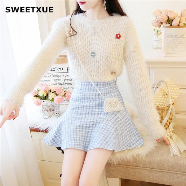 two piece dress sweetxue temperament cute suit autumn and winter knitting sweater + plaid fishtail skirt two-piece set fashion woman, White
two piece dress sweetxue temperament cute suit autumn and winter knitting sweater + plaid fishtail skirt two-piece set fashion woman, White