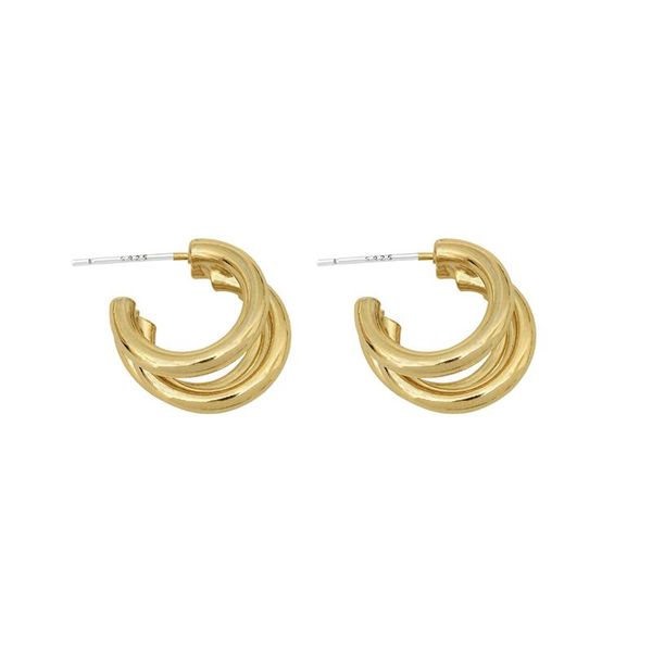 earrings & necklace small three-ring c-shaped hollow minimalist light luxury gold plating earring jewelry, Silver 
earrings & necklace small three-ring c-shaped hollow minimalist light luxury gold plating earring jewelry, Silver