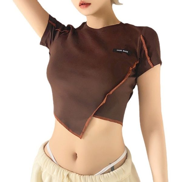 2021 style spring and summer new irregular stitching women's wear solid color slim open navel fashion t-shirt, Black;gray
2021 style spring and summer new irregular stitching women's wear solid color slim open navel fashion t-shirt, Black;gray