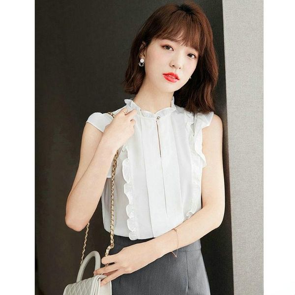 women's blouses & shirts 2021 fashion summer ladies temperament all-match chiffon shirt sleeveless lotus leaf collar girl top, White
women's blouses & shirts 2021 fashion summer ladies temperament all-match chiffon shirt sleeveless lotus leaf collar girl top, White