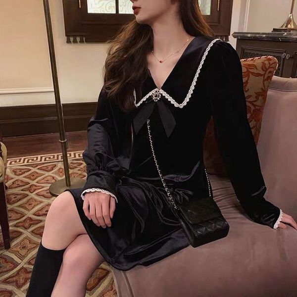 casual dresses french v-neck velvet black mini dress women 2021 spring long sleeve bow one piece korean evening party female, Black;gray
casual dresses french v-neck velvet black mini dress women 2021 spring long sleeve bow one piece korean evening party female, Black;gray