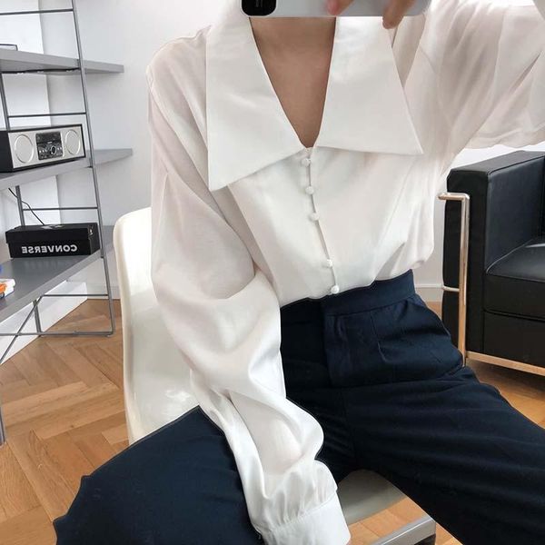 women's blouses & shirts doll collar long-sleeved shirt 2021 autumn korean style design sense niche french buckle, White
women's blouses & shirts doll collar long-sleeved shirt 2021 autumn korean style design sense niche french buckle, White