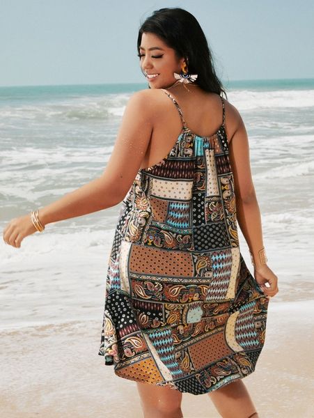 plus paisley and patchwork print halter dress b5ze#, Black