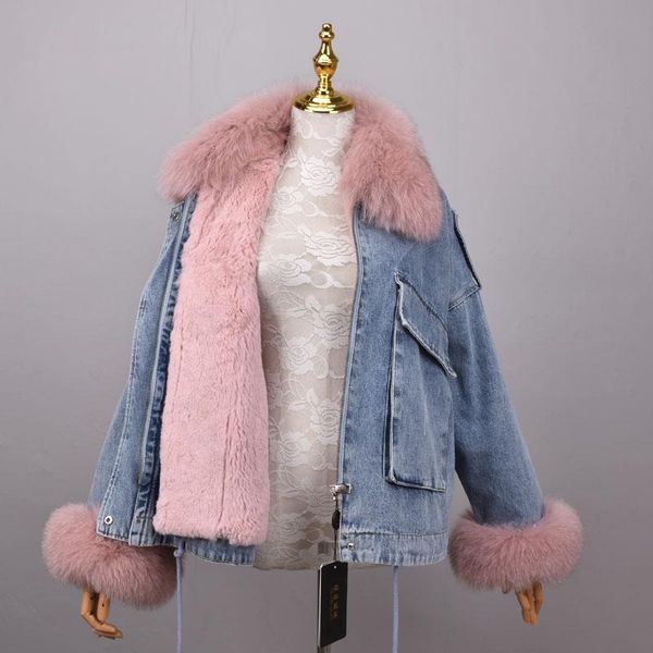 women's fur & faux denim parka women winter jacket real collar cuffs lining warm loose outerwear streetwear removable, Black
women's fur & faux denim parka women winter jacket real collar cuffs lining warm loose outerwear streetwear removable, Black
