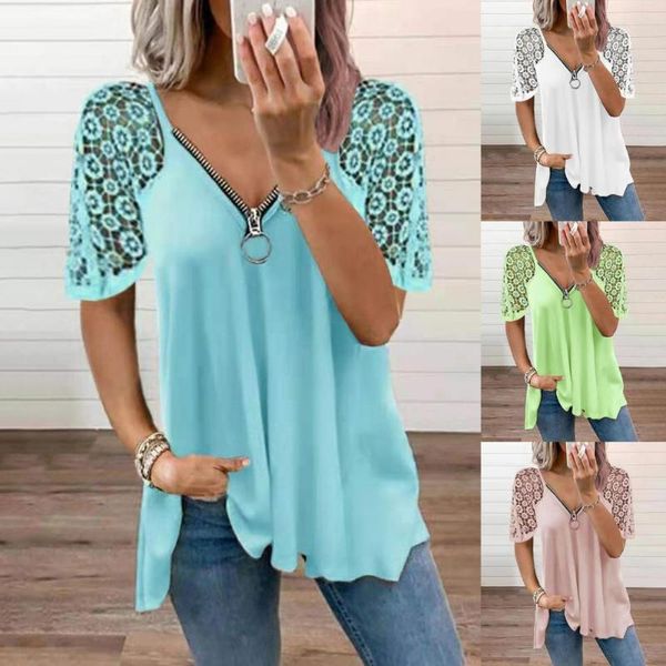 women's t-shirt summer t shirt women solid color lace stitching short sleeve tees v neck for loose femme tshirts, White
women's t-shirt summer t shirt women solid color lace stitching short sleeve tees v neck for loose femme tshirts, White