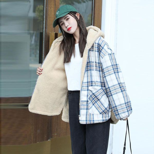 women's jackets plush thick lamb wool overcoat women 2021 autumn winter outerwear female fashion loose warm plaid parka coat jacket, Black;brown
women's jackets plush thick lamb wool overcoat women 2021 autumn winter outerwear female fashion loose warm plaid parka coat jacket, Black;brown