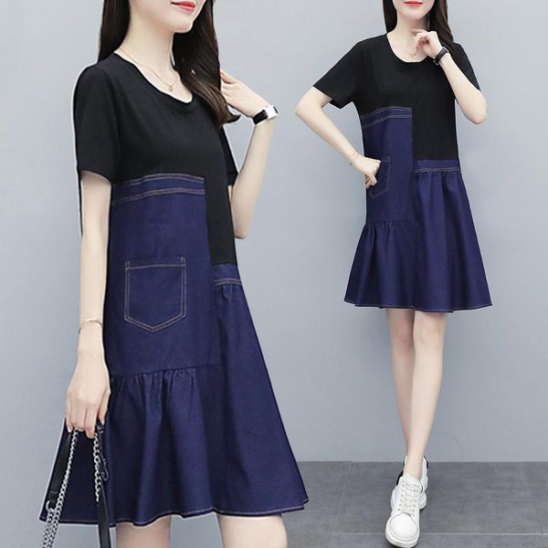 party dresses 2021 summer denim dress women's plus size 4xl 5xl o-neck short sleeve stitching fake two large swing female vestidos, White;black
party dresses 2021 summer denim dress women's plus size 4xl 5xl o-neck short sleeve stitching fake two large swing female vestidos, White;black