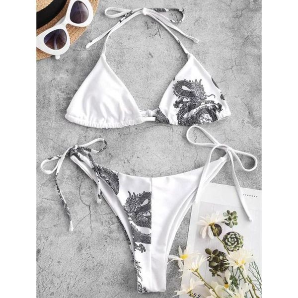 women bikini 2021 bandeau bandage set chinese push-up brazilian dragon print swimsuit beachwear swimwear c2c3 women's, White;black
women bikini 2021 bandeau bandage set chinese push-up brazilian dragon print swimsuit beachwear swimwear c2c3 women's, White;black